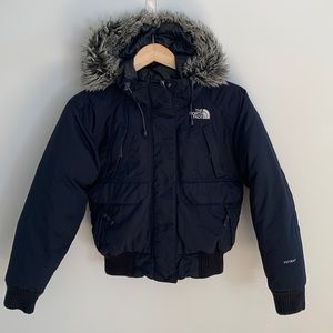 The North Face Hyvent Down Filled Cropped Winter Coat Faux Fur Hood